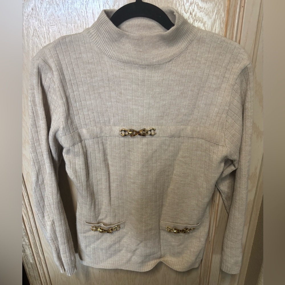 VTG Adolfo Collectibles Sweater Women’s S Beige/Cream Lambs Wool Blend‎